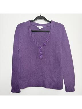 Dressbarn Purple Knit Sweater Button V Neck Casual Women’s Petite Large